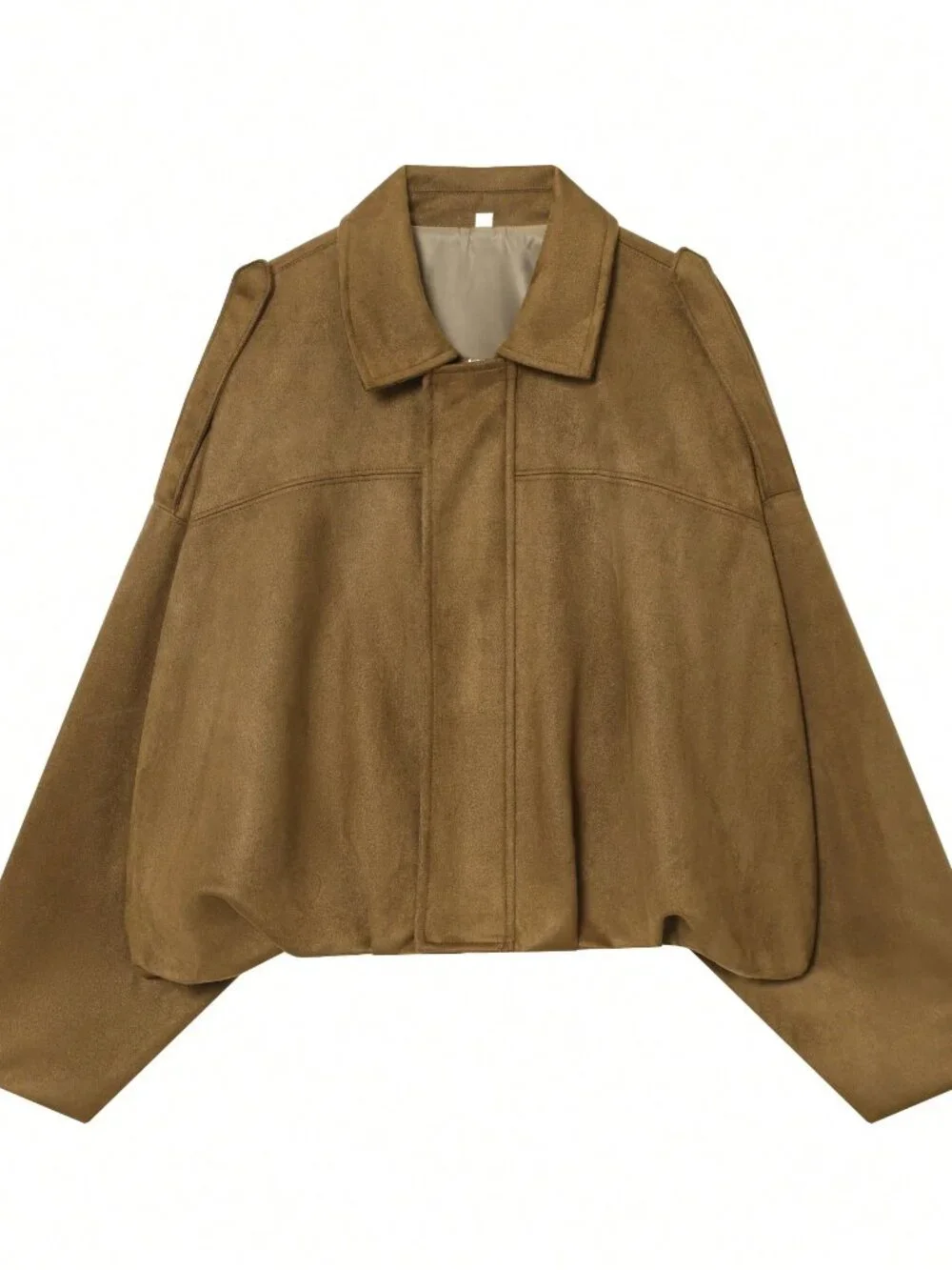 Earth Brown Casual Women's Zipper Pocket Loose Fit Bomber Jacket
